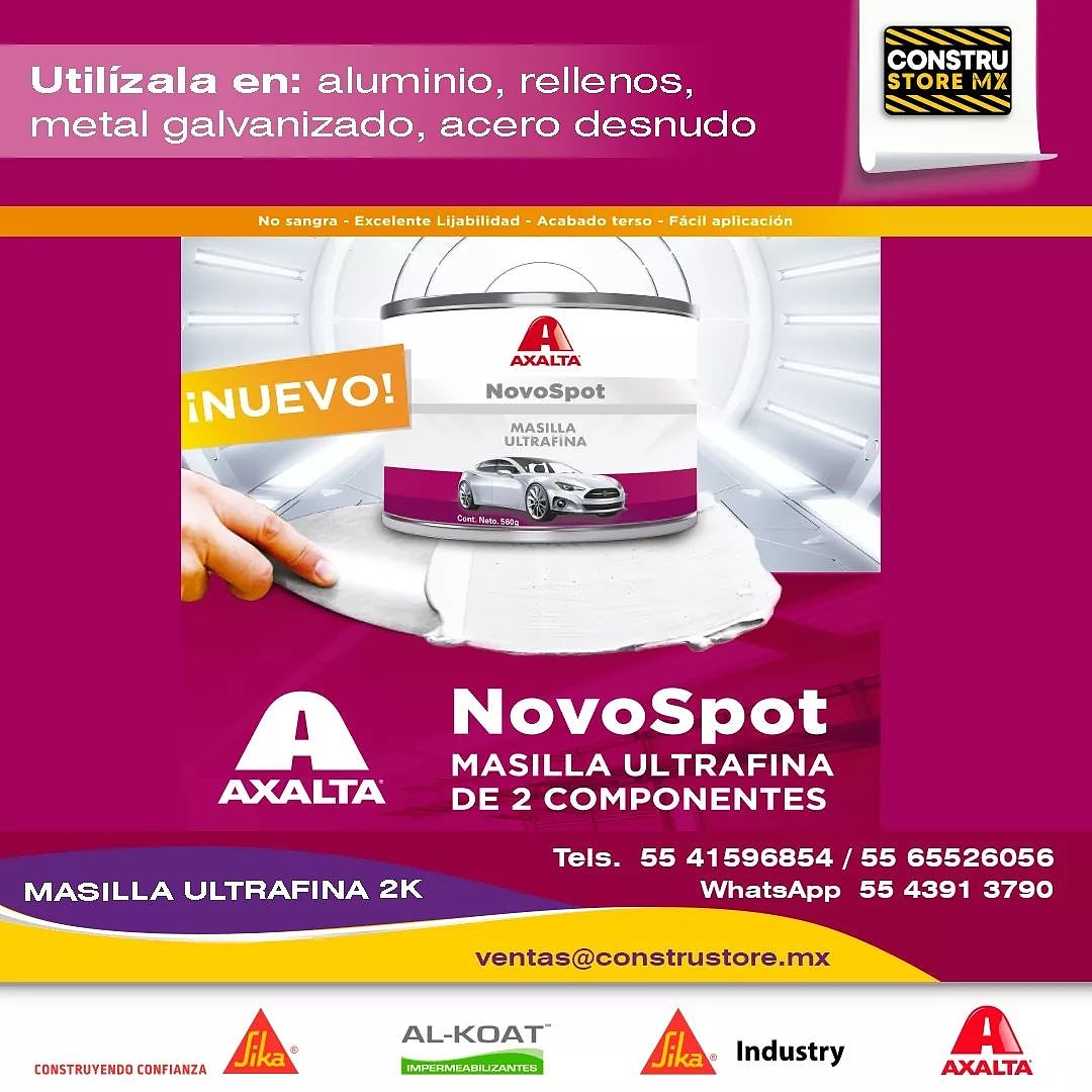 axalta_perif's tweet photo. 🤓 Para esos últimos 𝗱𝗲𝘁𝗮𝗹𝗹𝗲𝘀 𝗮 𝗿𝗲𝘀𝗮𝗻𝗮𝗿 𝗲𝗻 𝗺𝗲𝘁𝗮𝗹𝗲𝘀, lámina galvanizada, aluminio y lámina automotriz utiliza la masilla ultra fina de dos componentes NovoSpot
 #NovoSpot #Repintado #Hojalatería #ConstruStoreMx #AxaltaPeriférico #AxaltaCoatingSystems https://t.co/2puAAKPPQZ