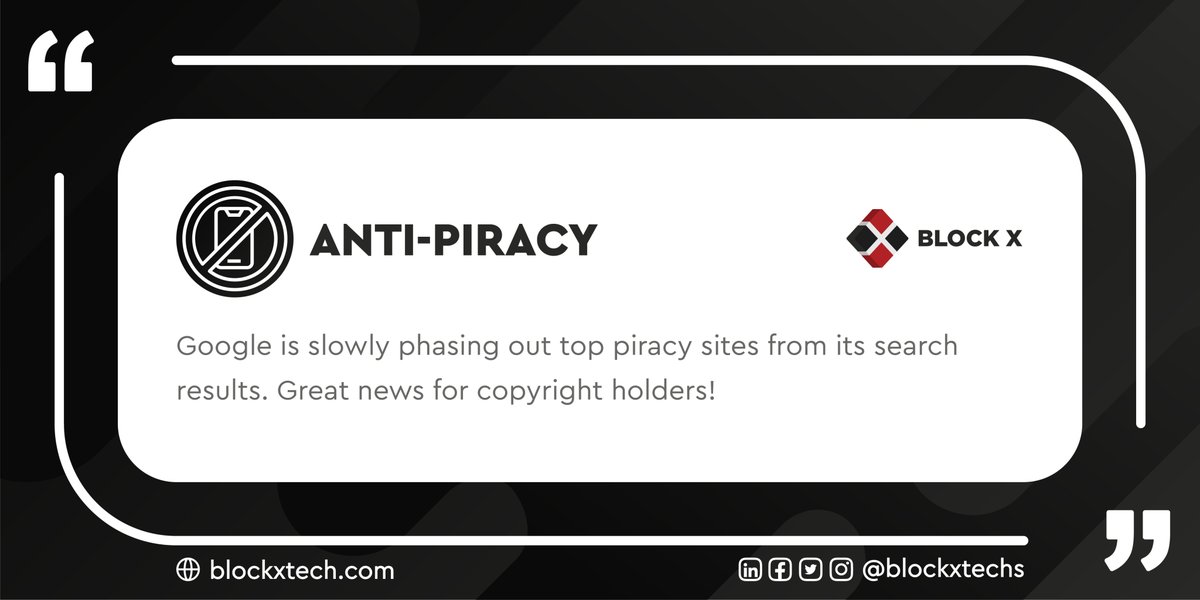blockxtechs's tweet photo. In another fantastic move by Google, it is now slowly fighting back with online piracy my removing them from their search results.

#spampages #googlenews #googleupdate #stoppiracy #saynotopiracy #piratedcontent #piracy #copyright #technews https://t.co/TvHO6iQfmc