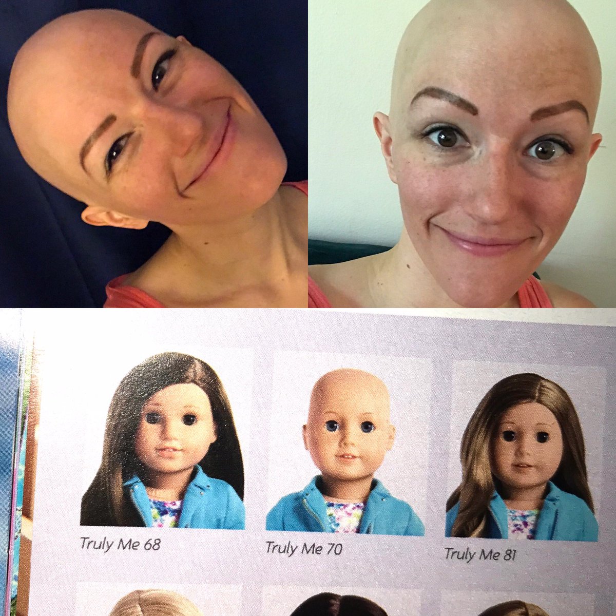 CChildcareLLC's tweet photo. When looking through an @American_Girl catalog featuring Joss (a deaf doll) and many dolls of color, I came across this little bald doll. As a little girl who was losing her hair, this would have meant so much. Thank you for celebrating diversity! #RepresentationMatters #alopecia https://t.co/URctOeUH1z