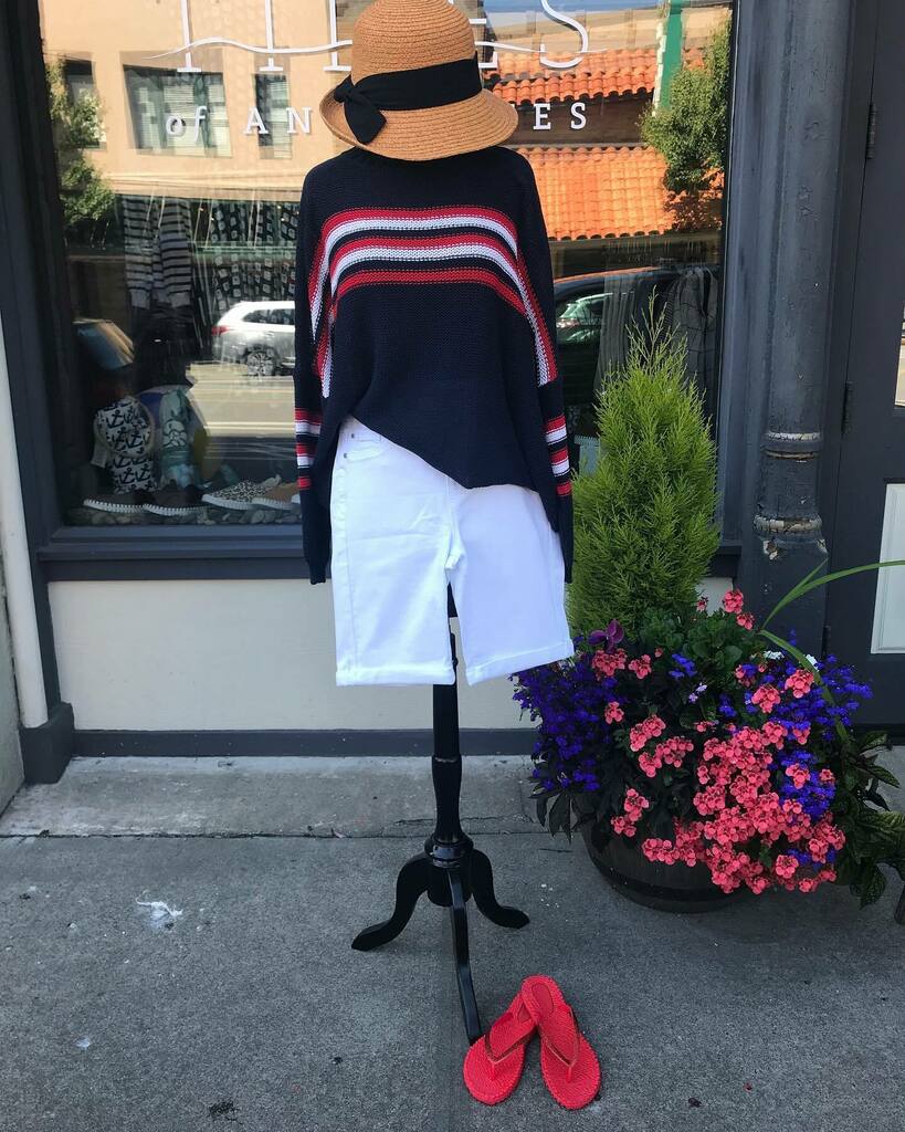 tidesanacortes's tweet photo. It’s July!! The 4th may be different this year but you still need an outfit! Wooden Ships sweaters always work, shown here with Liverpool shorts and Ilse Cheerful Flips!🇺🇸😎#tidesofanacortes #summerfashion #woodenshipsknits #liverpooljeans #ilsejacobsen #ootd #getdressedwitht… https://t.co/3X575SGrIJ