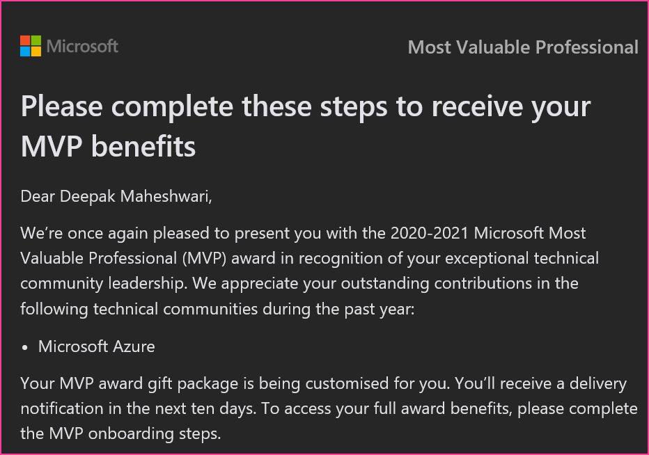 IM_DeepakM's tweet photo. Super excited to share that I’ve been renewed as a Microsoft Azure MVP for one more year! yay! Thank you #Microsoft  #MVPBuzz  #Microsoftazure #Azure https://t.co/So2wqSCSFz