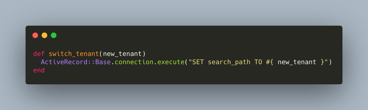 1/ Some of the challenges with postgres-schema multitenancy stem from its *statefullness*.In most solutions tenant switching relies on search_path and basically looks like this: