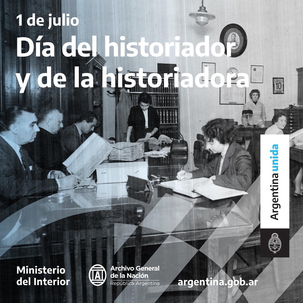 📅1 de julio: Día del historiador y de la historiadora. 

El <a href="/AGNArgentina/">Archivo General</a> saluda en su día a aquellas personas que con su trabajo e interés contribuyen a rescatar, investigar y difundir nuestra historia nacional  🇦🇷