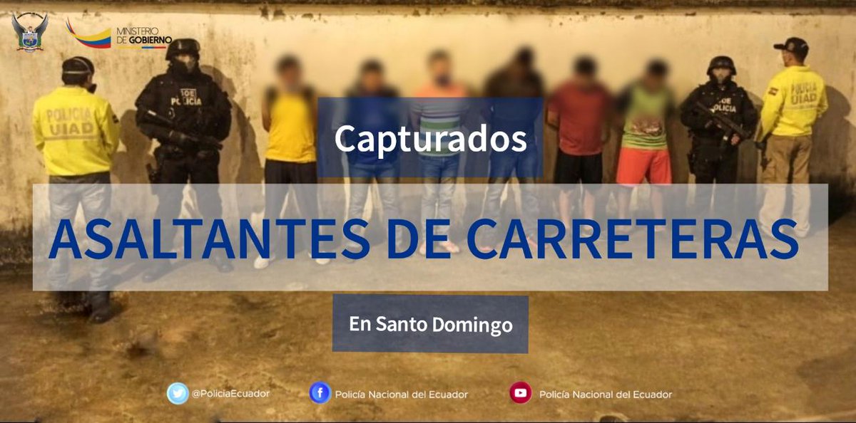 PoliciaEcuador's tweet photo. DESARTICULAMOS organización implicada en robo a carros y en ejes viales, en #SDTsáchilas, tras 5 meses de investigación. Fueron detenidas 6 personas e incautados 4 vehículos, $ 6.400 y otros indicios.

Operativo #Victoria497
#DirPolicíaJudicial, #UIAD  
#TrabajamosPorTuSeguridad https://t.co/rByVaMkVoo