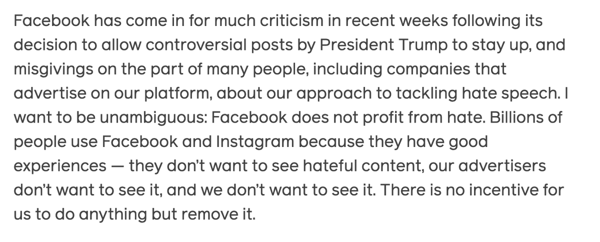 In an open letter, Facebook says it âdoes not profit from hateâ https://t.co/4b4tLaaWcv https://t.co/LpeOMT4Hz5