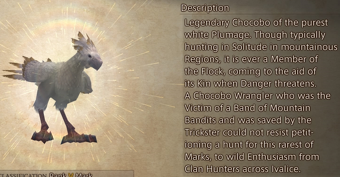 also in FF12, there's a rare white chocobo called the Trickster who heroically saved the moogle Gurdy from bandits. Gurdy gives her thanks by petitioning a hunt to have it killed. You HAVE to kill this innocent chocobo if you want to finish all the game's hunt quests