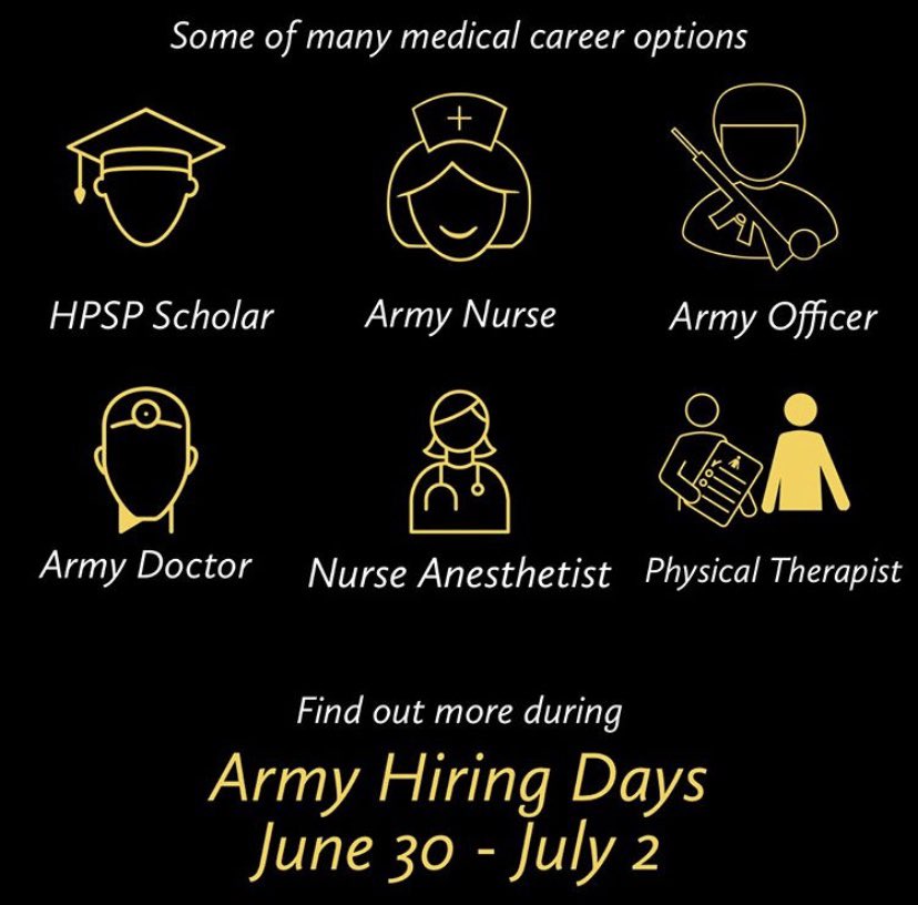 Join us! We offer over 50 medical professions in Army Medicine. Contact us for more information.  #armymedicine #armyhiringdays #joinus #calltoserve