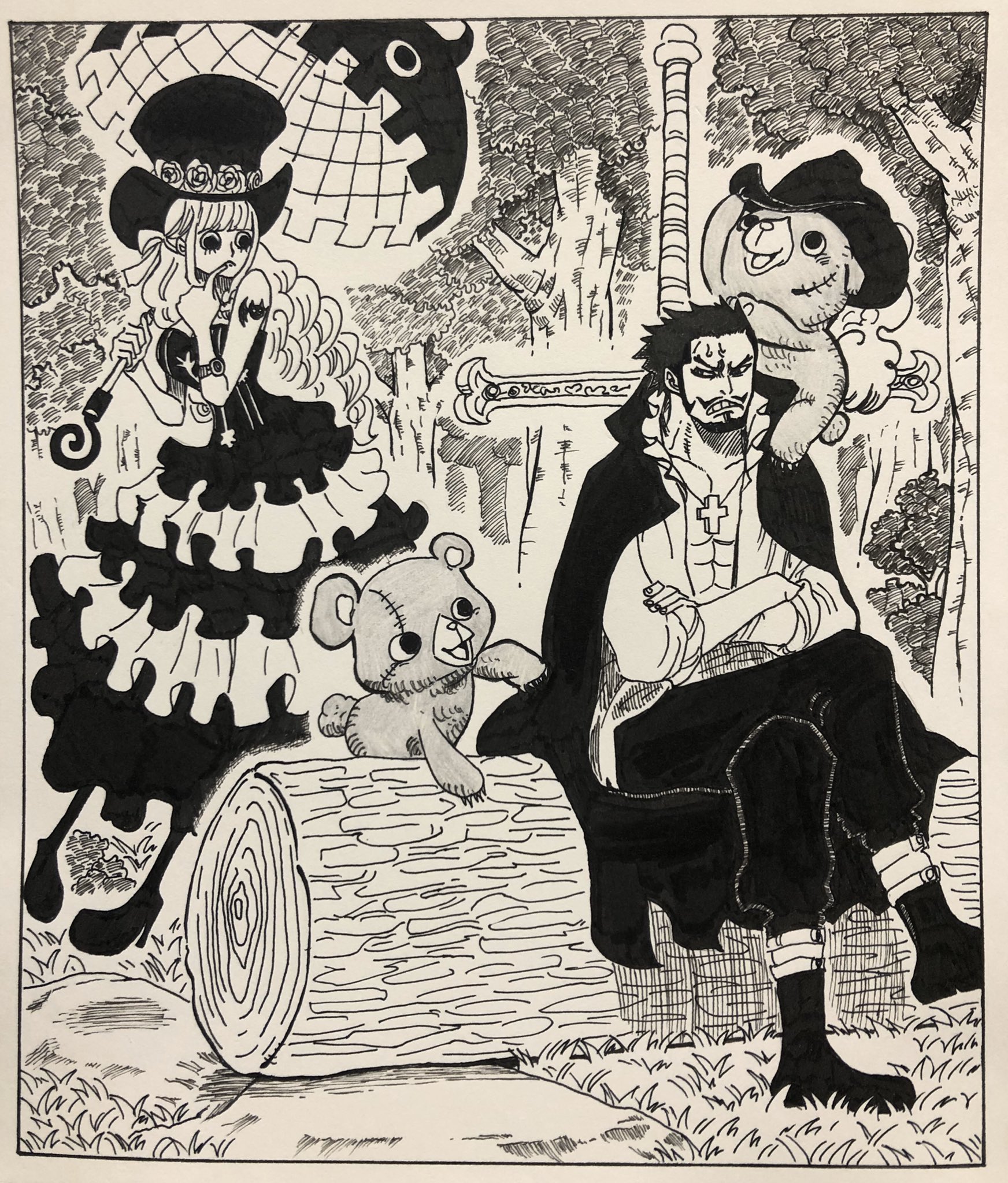おたま 扉絵シリーズ 可愛い子熊になつかれるミホークとそれをうらやましがるペローナ Onepiece 模写 扉絵 T Co Ngrbhflhmf Twitter