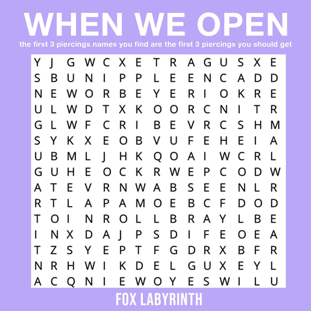 Fox Labyrinth Piercing Studio What 3 Piercings Did You Find Comment Below Here Are Some Piercing To Keep Your Eyes Out Helix Rook Conch Tragus Earl Lobe