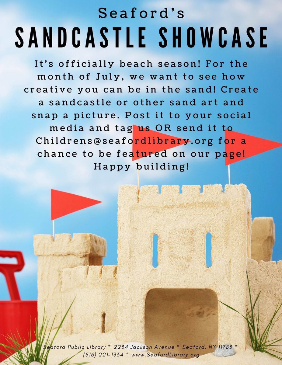 splchildrenslib's tweet photo. No registration required! We can't wait to see your incredible sandcastle creations this month! #sandcastles #seafordpubliclibrary #splchildrens πππ° https://t.co/7EVkIaVb7t