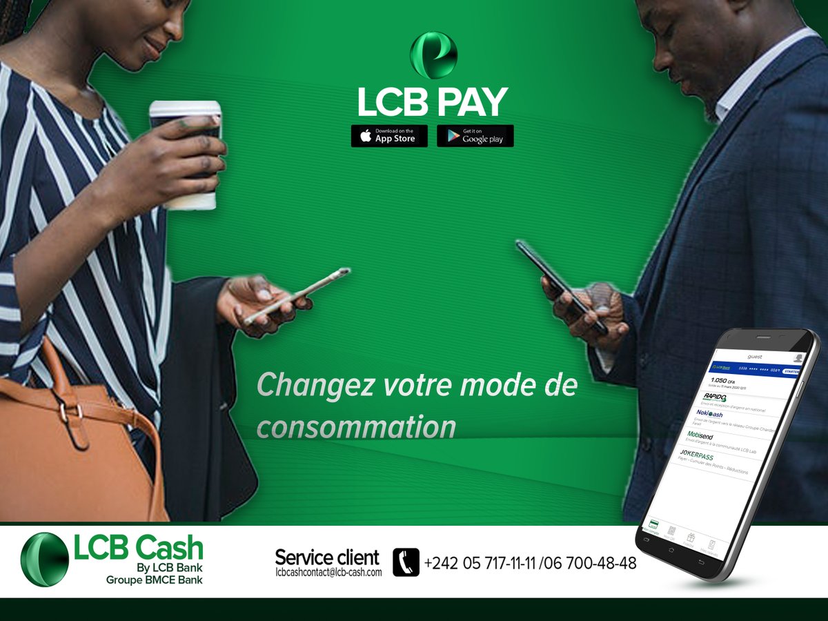 Changez votre mode de consommation bancaire en utilisant des moyens digitaux, LCB PAY change votre banque.

#LCBCash #LCBPAY #MobileBanking #MobileMoney #BanqueNumérique