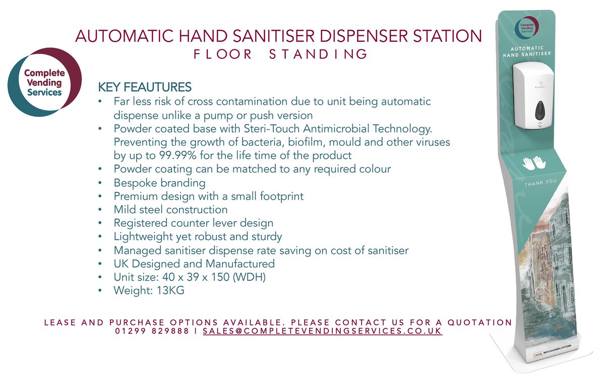 Help keep your work place safe ↓

Contactless motion ✔️
Innovative and Efficient in their design ✔️
Small footprint ✔️
Customisable to your company ✔️
Bespoke designs available ✔️
Available immediately ✔️

Contact us for more information; 01299829888

#WorcestershireHour