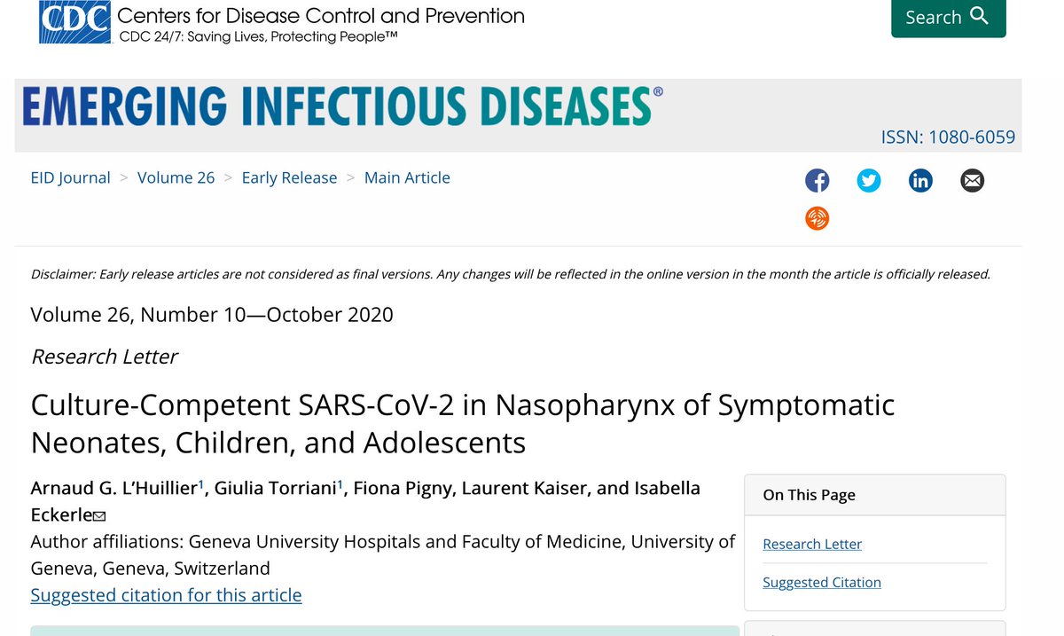 Confirmation dans un nouvel article que les enfants et les jeunes transmettent le Covid. https://wwwnc.cdc.gov/eid/article/26/10/20-2403_article