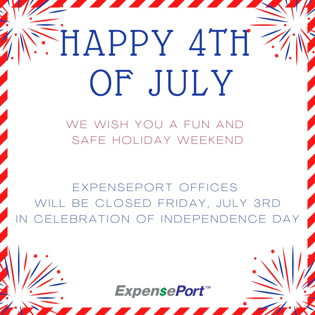 ExpensePort's tweet photo. Wishing everyone a safe and happy Independence Day weekend! #happyindependenceday https://t.co/OyGqM81YNL