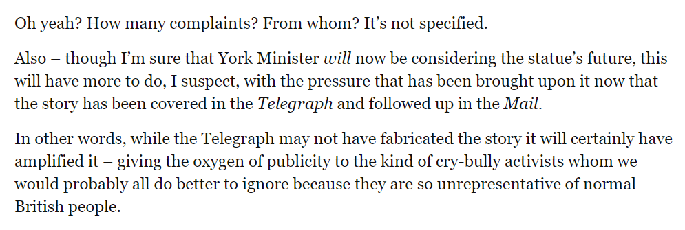 Delingpole thinks it is a mistake for the Telegraph and Mail to "amplify" this story - worrying that this gives the "oxygen of publicity" to unrepresentative activists.This point is strengthened by this report appearing to "amplify" voices who don't even seem to exist at all!