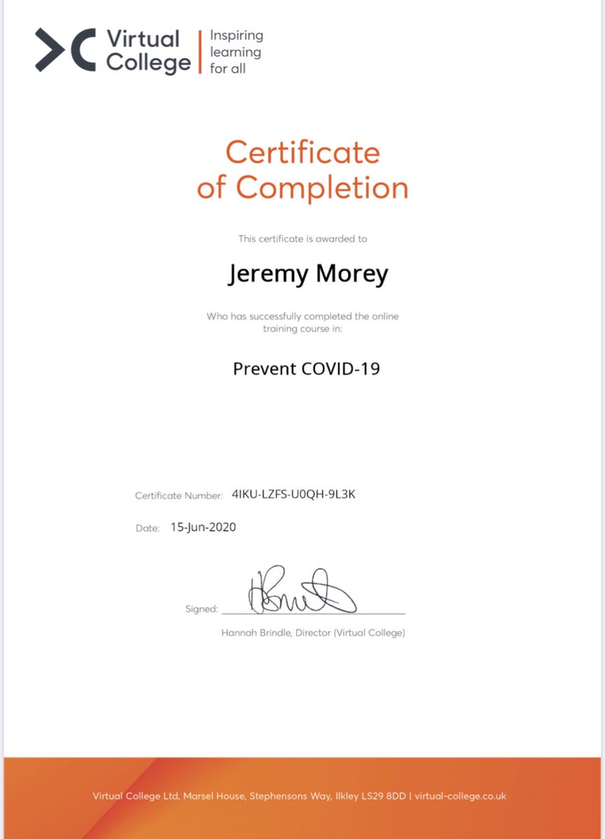 All of our staff returning to work have completed a ‘Prevent COVID-19’ certificate. 

Our Risk Assessment is complete and it’s refreshing to know we had all the elements already in place! 

It’ll take tolerance and respect from us all to get used to this!