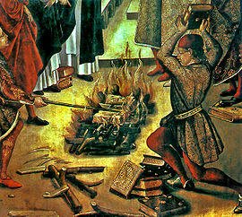 Book burning — that favourite activity of the Christians throughout the Dark Ages. Medieval Christians claimed that Holy Books could be easily identified because they would not burn. SAINT DOMINIC destroyed many books, acclaimed their vandalism as proof of heretical content.