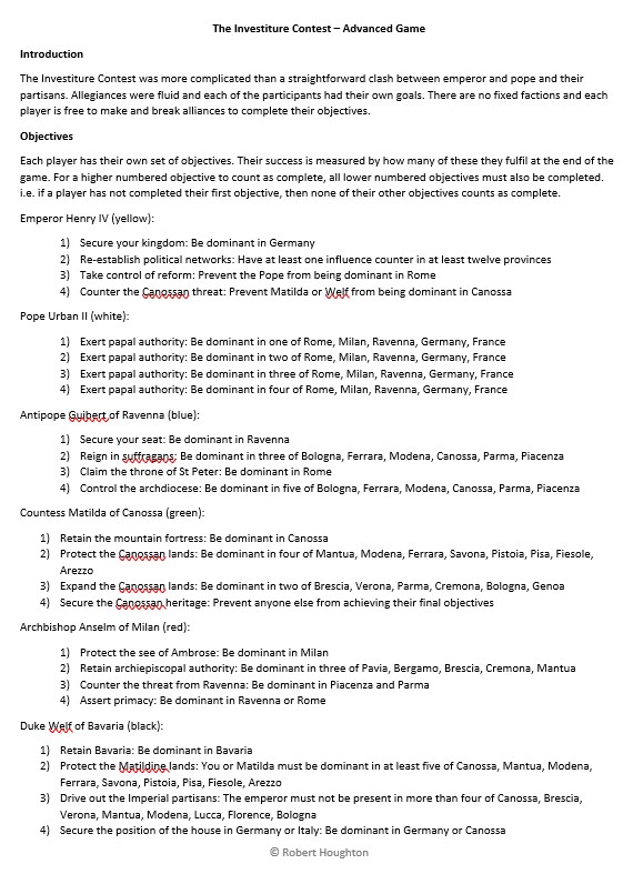 9  #MAMG20 - To present this nuance, we need a different approach to goals. I’ve done this with the advanced version of my Investiture Contest game. Each player has their own sequential objectives to complete. Initially most of these are compatible with those of other players.