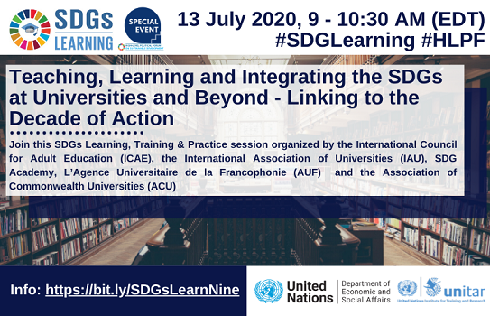 📢From 7-16 July, ACU will take an active part in the virtual <a href="/UN/">United Nations</a> High Level Political Forum 2020. We have co-organised an online #workshop on 13 July and more! <a href="/IAU_AIU/">International Association of Universities (IAU)</a> <a href="/auf_org/">AUF</a> <a href="/SDG_Academy/">The SDG Academy</a> <a href="/ICAEGlobal/">ICAE</a> 

Learn more/register ➡️ bit.ly/38khGyZ

#HLPF2020 #HigherEd #SDGs