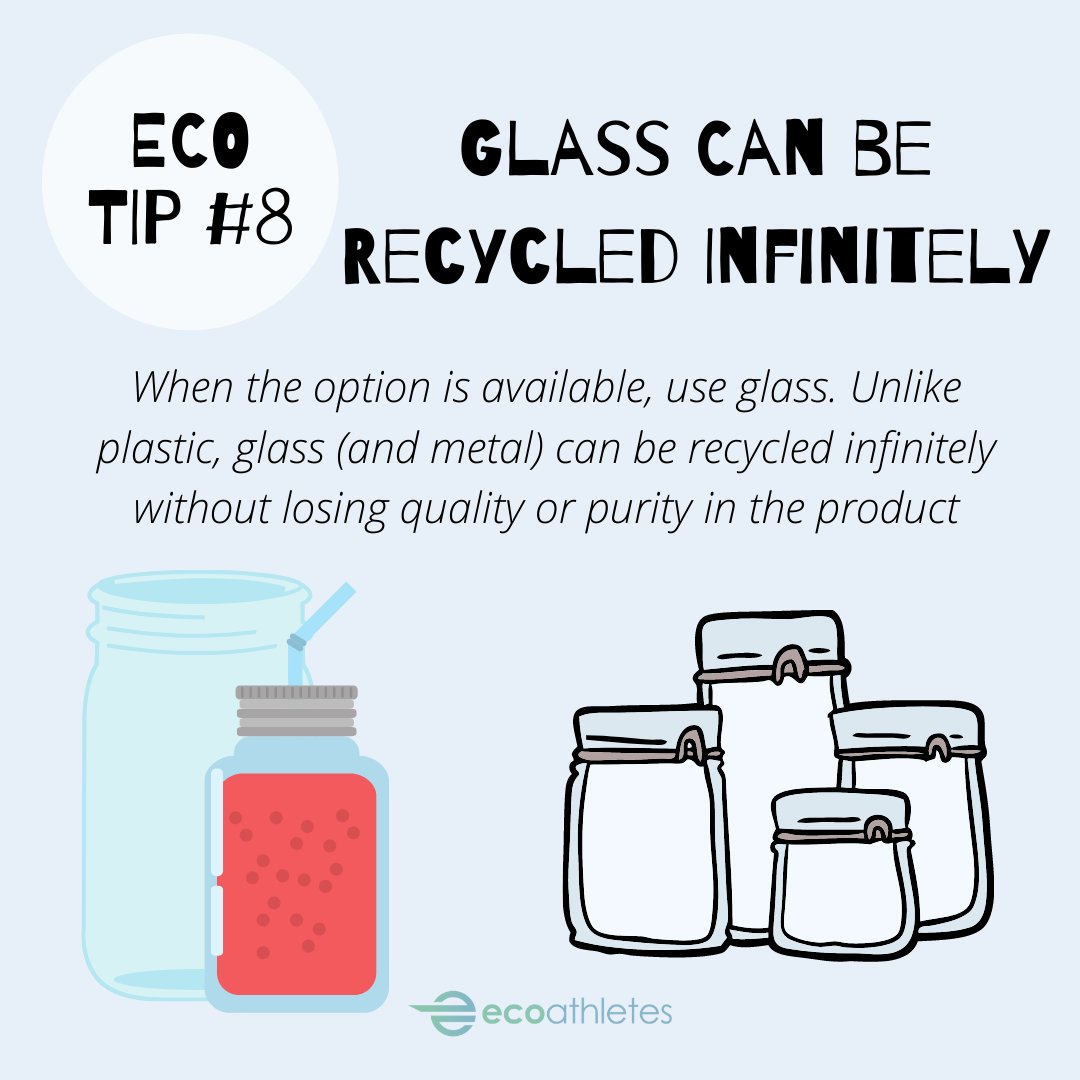 ecoathletesteam's tweet photo. The long-lasting nature of glass also means that glass can be recycled forever. It never wears out as a raw material, so old bottles and jars can be remanufactured into new glass containers over and over and over again! #ClimateActionAtHome #ClimateComeback https://t.co/fsoaJuLQvu