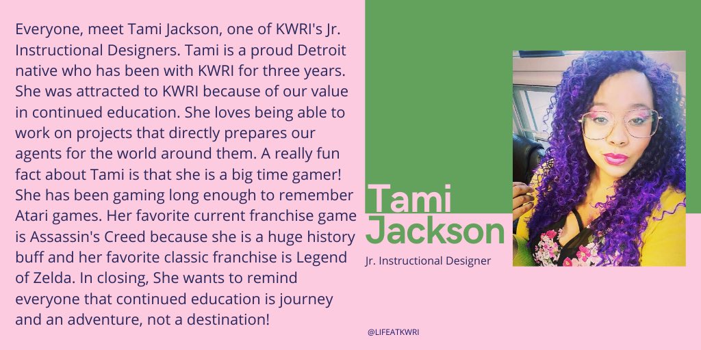 Everyone, meet Tami! Read below to learn more about her fun fact! #lifeatkwri