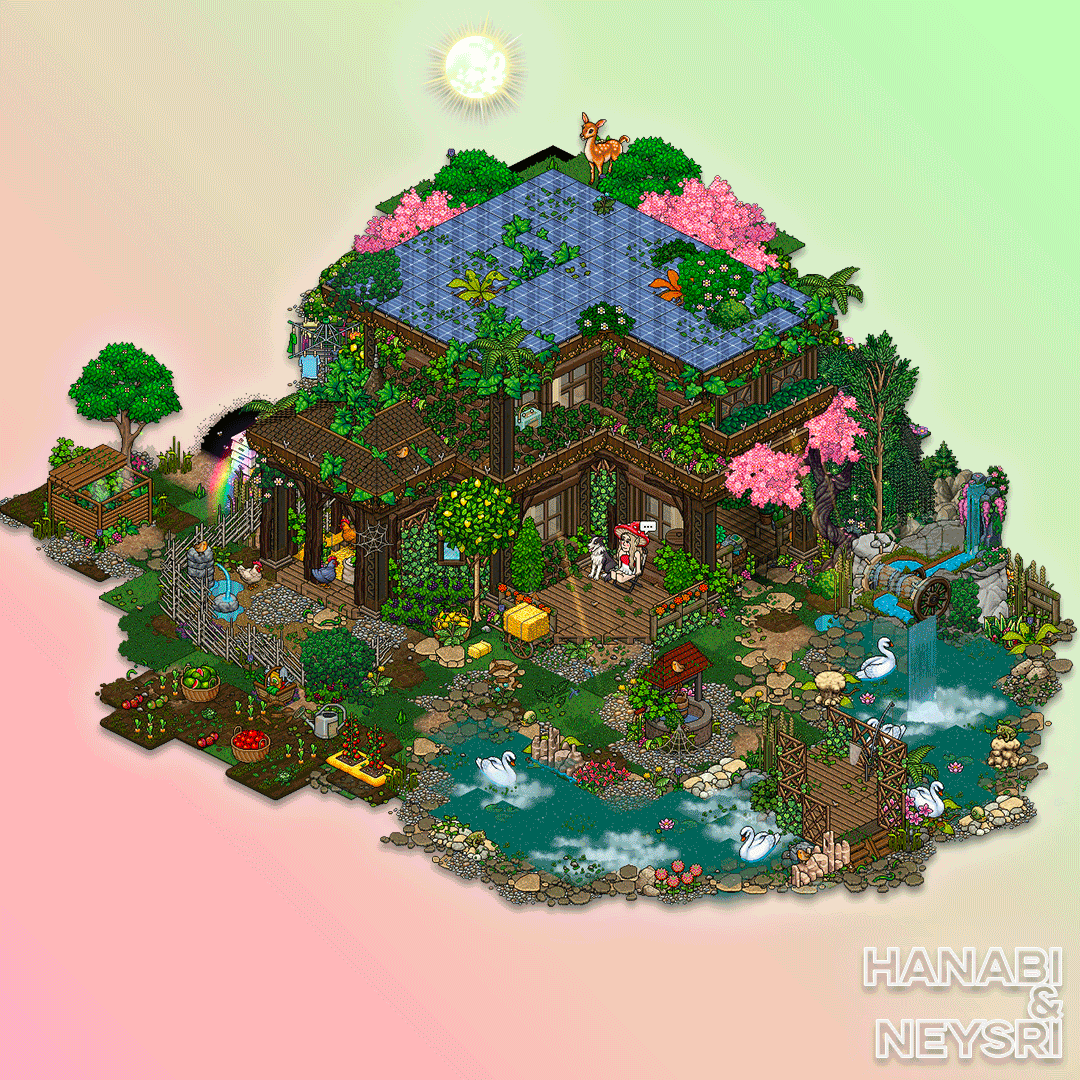 Hanabi et Neysri t'invite à passer des vacances dans leur habitat écologique! 🥰

🌐 habbo-alpha.eu

#Alpha2020 #Habbo #Habbo2020 #habbobuild #build