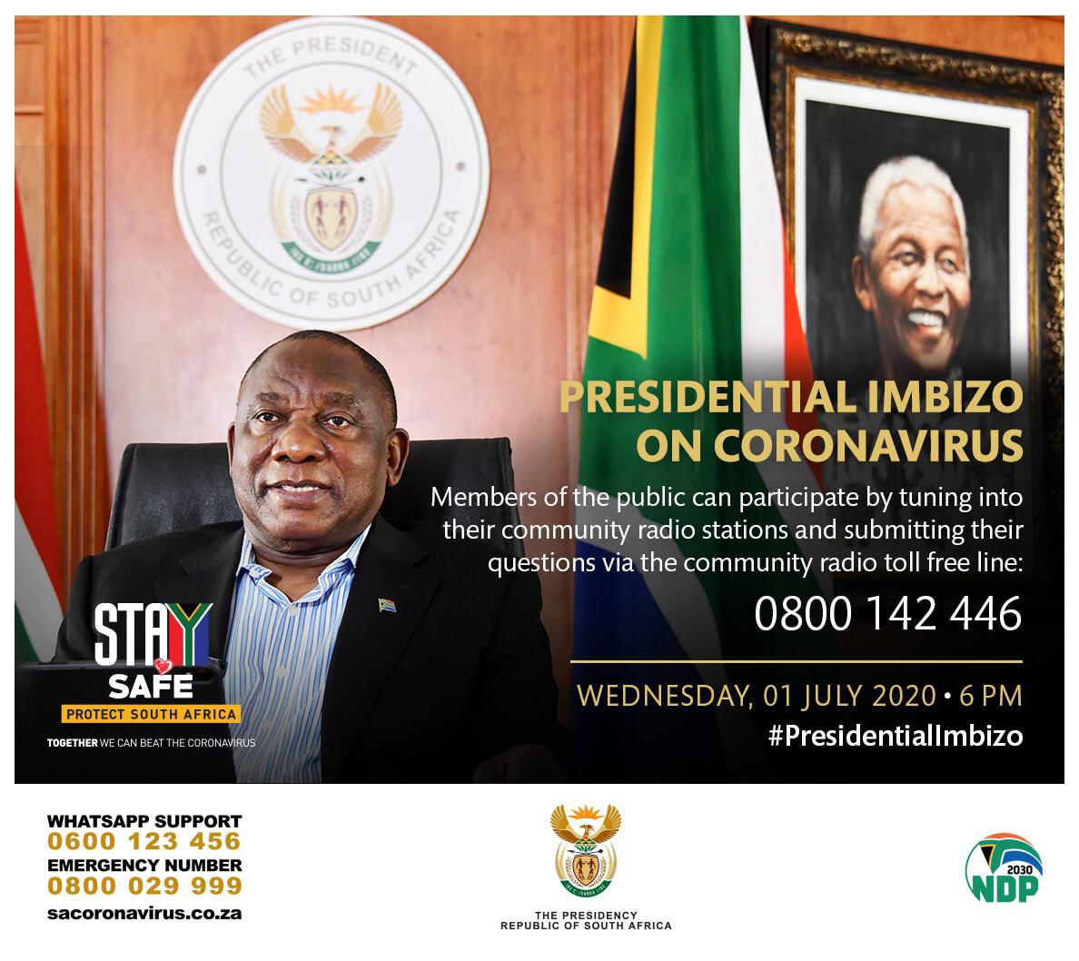 Tune in to your favorite community radio station EKFM 103.6 for the Presidential Imbizo on Corona Virus live from 18:00 tonight, 01 July 2020. Stream us live on ekfm.co.za Like Our Facebook Page: EKFM 103.6 
#EKFMRadio #PresidentialImbizo