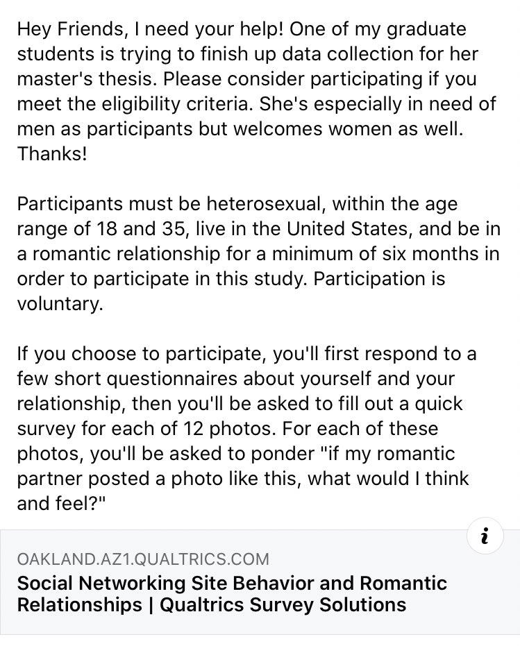 JaimieKrems's tweet photo. Help out a graduate student hoping to finish her data collection? See my colleague’s call 👇. If you’re eligible, click the link: https://t.co/LG3rOQPxAk. https://t.co/aNDYRpTYt0