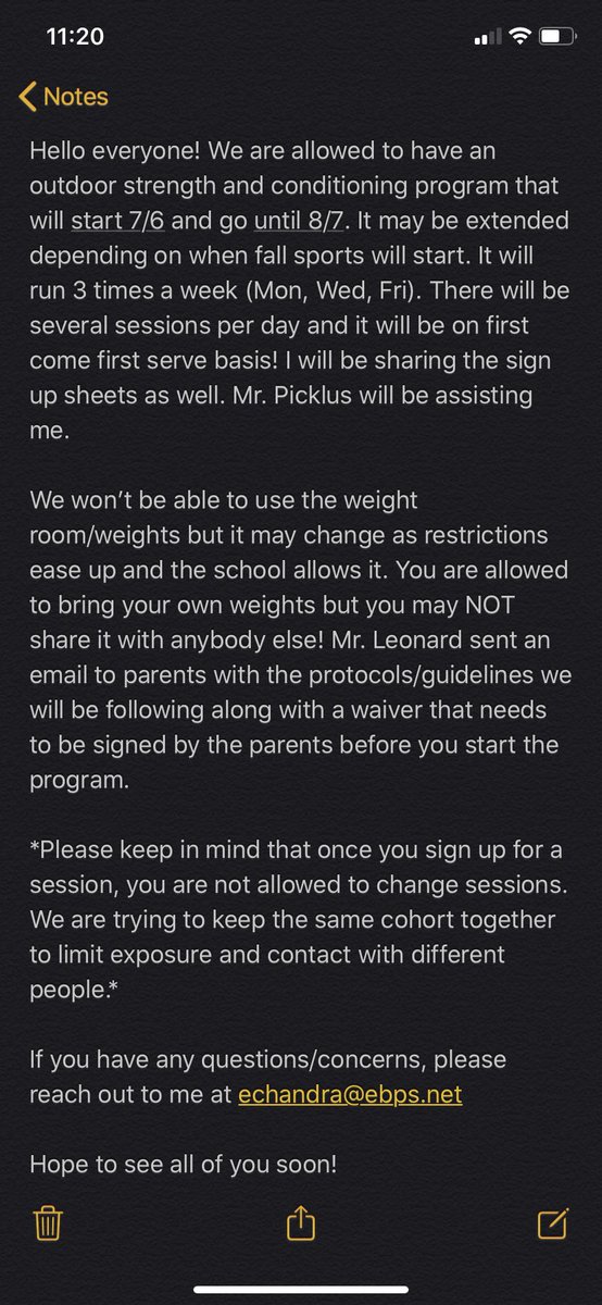 EBHS_AT's tweet photo. EXCITING NEWS!!! Please read my note below and then click on the link if you’re interested in doing S&amp;C this summer! Email me at echandra@ebps.net if you have any questions! #getout

Sign up link: https://t.co/0aDCUWC6Y2 https://t.co/swFhlqA6mZ