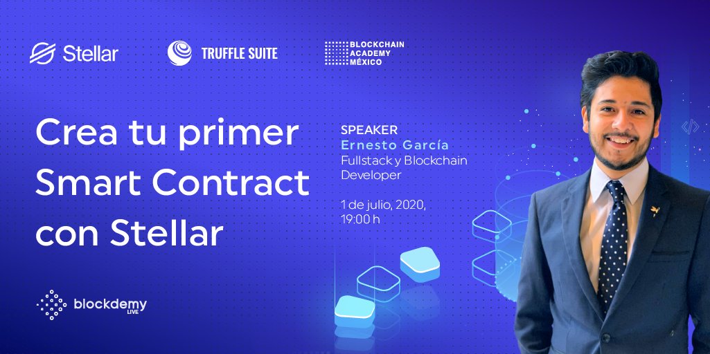 blockdemy's tweet photo. 🤟🏾 Hoy es miércoles de #CodeandHacks con @StellarOrg 
⚡️Aprende a crear tu primer #SmartContract en esta nueva sesión en vivo de la mano de @ernestognw Regístrate para el evento: https://t.co/as0ACYfcMC
⏰01 de julio/ 19:00 h 
#BlockdemyLive https://t.co/mZZH6ux0ss