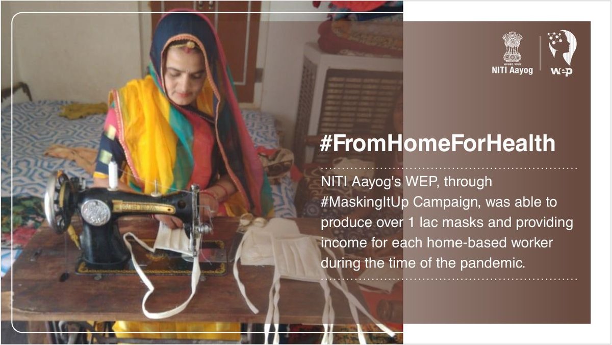 .@WEP_NITIAayog, through its #MaskingItUpWithWEP initiative has facilitated the sale of over 1 lakh masks, which has provided a source of income for home-based women workers during this pandemic. #FromHomeForHealth.

You can do your bit, know more: wep.gov.in/wepmask.html