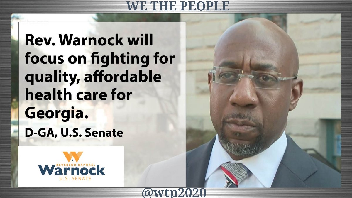 Rev. Warnock (U.S. Senate, D-GA) will fight for affordable healthcare for everyone in Georgia. Sen. Kelly Loeffler is a Trump sycophant who is trying to take the ACA away from millions of Americans. We need Rev. Warnock to fight for healthcare! #wtpSenate #ONEV1