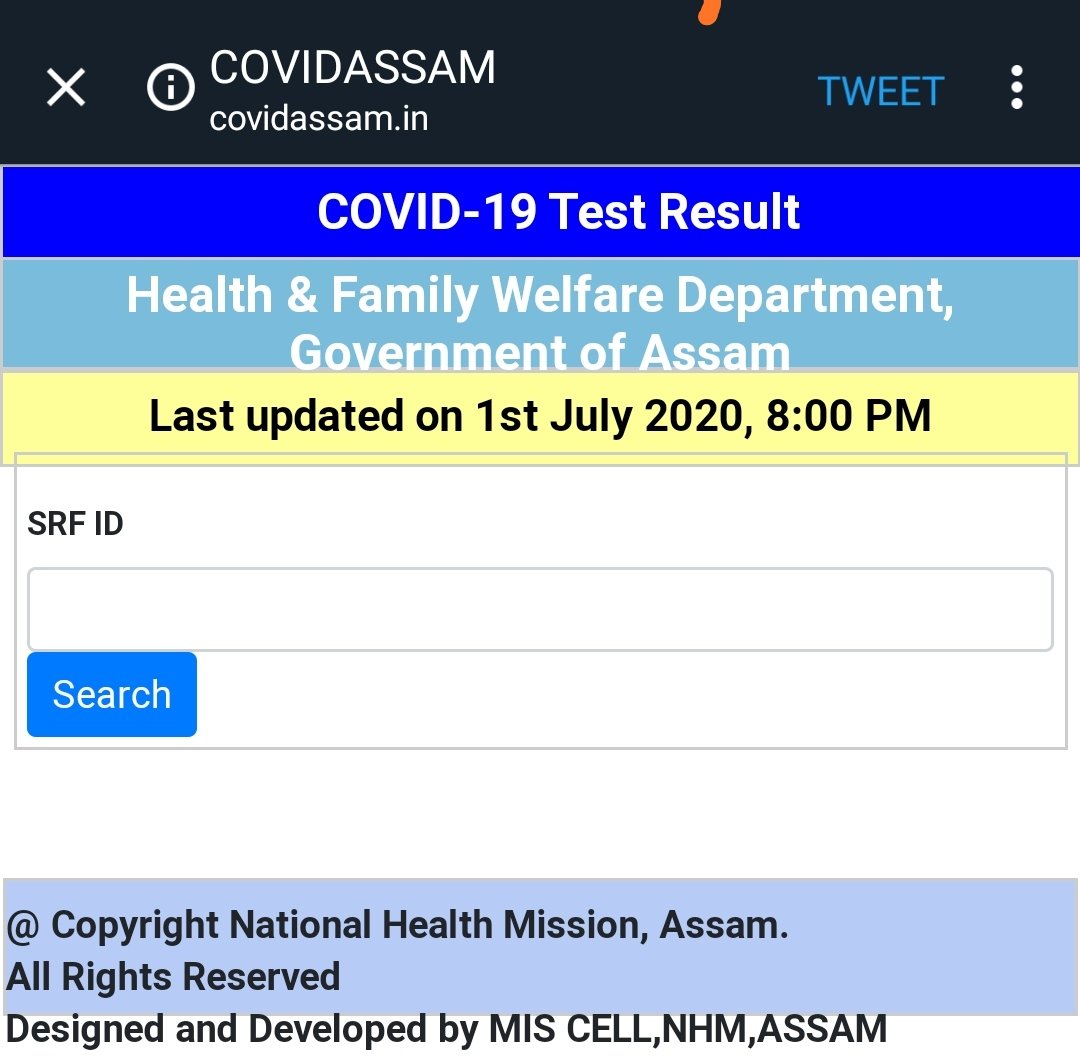 Himanta Biswa Sarma On Twitter From Now Onwards Results Of All Covid Tests Will Be Available On A Dedicated Website Https T Co 1yi32mmj28 People Need To Enter Their Specimen Referral Form Srf Id To