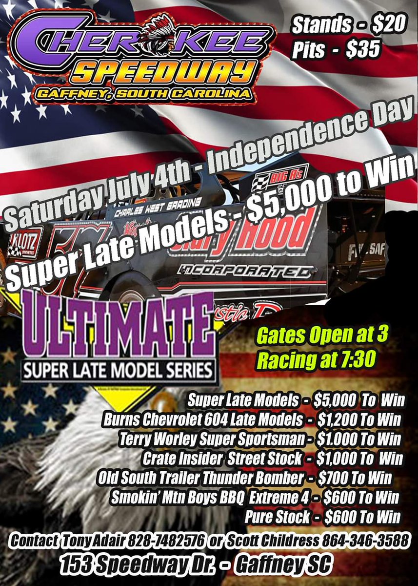Big Frog Motorsports (@bigfrog58) on Twitter photo We will be <a href="/ULTIMATESupers/">ULTIMATE Supers</a> racing this weekend <a href="/LavoniaSpeedway/">Lavonia Speedway</a> Friday and <a href="/Cherokee_DirtSC/">Cherokee Speedway</a> Saturday night.
Come out and see some great racing, celebrate Independence day weekend and watch the Big๐ธ๐ with <a href="/RossBailes/">Ross Bailes</a> ๐ฅ๐๐บ๐ธ We will be <a href="/ULTIMATESupers/">ULTIMATE Supers</a> racing this weekend <a href="/LavoniaSpeedway/">Lavonia Speedway</a> Friday and <a href="/Cherokee_DirtSC/">Cherokee Speedway</a> Saturday night.
Come out and see some great racing, celebrate Independence day weekend and watch the Big๐ธ๐ with <a href="/RossBailes/">Ross Bailes</a> ๐ฅ๐๐บ๐ธ