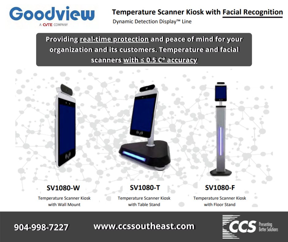 CCSSoutheast's tweet image. Looking for a temperature scanning solution? Check out @Goodview_Global real-time protection with ≤ 0.5°C accuracy temperature scanner.
Contact @CCSSoutheast to learn more or to schedule a demo. ccssoutheast.com
#goodview #temperaturescanner #ccssoutheast #safetyfirst