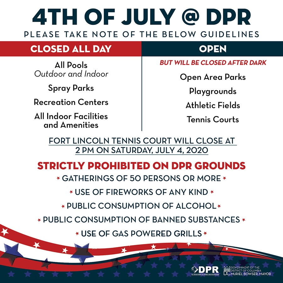 DCDPR's tweet photo. #4thofJuly @DCDPR .. What you need to know in two graphics. Please continue to social distance. For more information visit, https://t.co/hUmlcpRKXG PLEASE SHARE https://t.co/H8PMJz1PDU