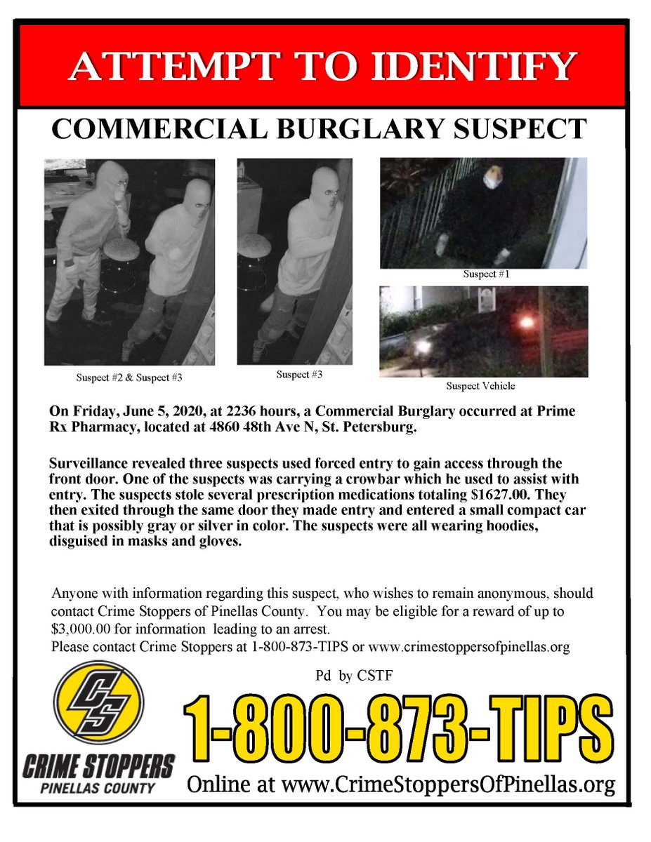 CrimeStopPinCty's tweet photo. If you can help identify these suspects please call Crime Stoppers of Pinellas county at 1-800-873-TIPS.  You can also submit a tip online at https://t.co/PIaw2zwAnm or through the P3 mobile tip app.   You could be eligible for a cash reward of up to $3000 https://t.co/oUK40EvYvn