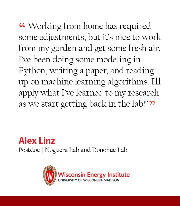 UWEnergy's tweet photo. This week, we’re featuring postdoc Alex Linz (@amlinz16) and her story of how #ScienceGoesOn at #WEIRightNow.
“Working from home has required some adjustments, but it’s nice to work from my garden and get some fresh air.” https://t.co/TREQ22dDmh