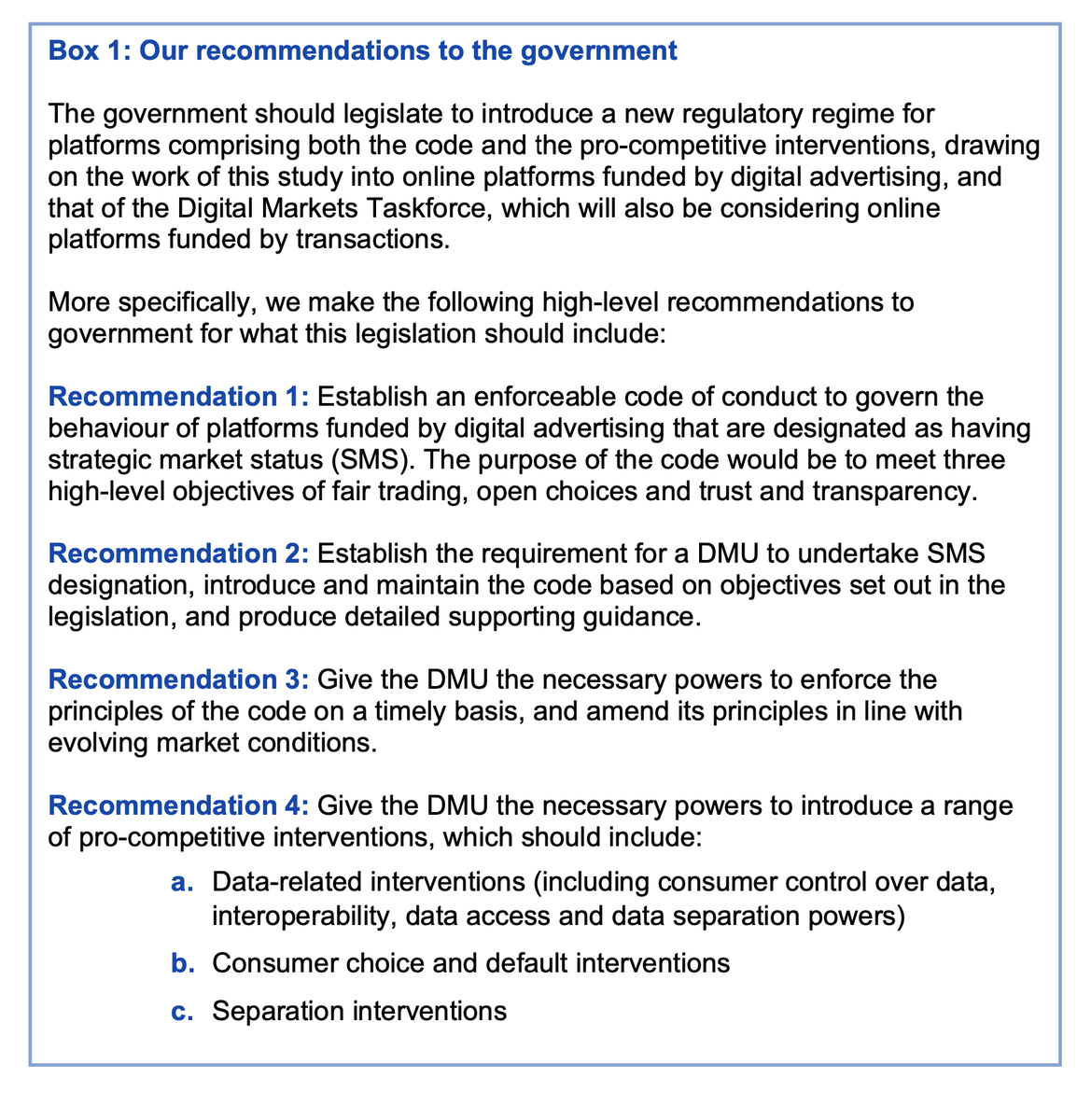 The recommendations are here. Without going into too much detail here, they would mean a regulator intervening at every level of the online digital advertising market, rewriting rules and contracts as it wanted.