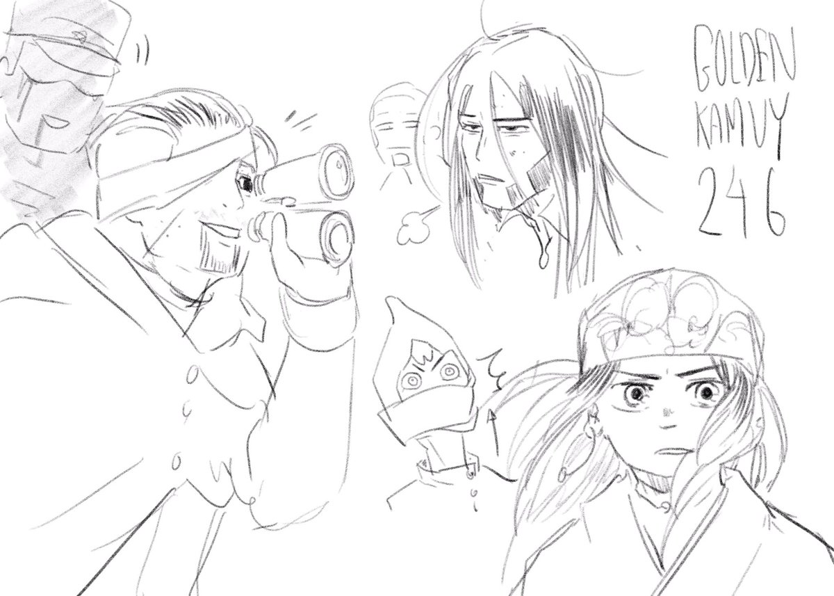Mini spoilers for today's chapter but some sketches #goldenkamuy 