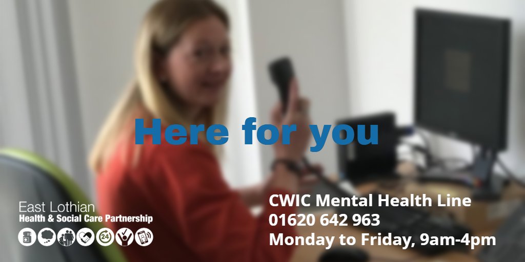We're here for you. CWIC Mental Health Line. bit.ly/2AJ5Ba6

#mentalhealth #eastlothian #depression #stress #anxiety #down #lowmood #here #help #support #feelbetter

<a href="/ELMentalHealth/">East Lothian Mental Health</a> @eastlothianpcip <a href="/eastspaceTweets/">Eastspace</a> <a href="/elcourier/">East Lothian Courier</a> <a href="/ELCouncil/">East Lothian Council - news and information</a> @lothianloop <a href="/ECFMScotland/">EastCoastFMScotland</a>