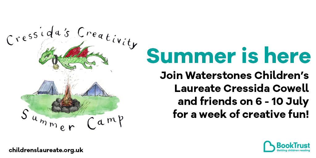 In case you missed the news this morning, we cannot WAIT for #CressidaSummerCamp to kick off next week with <a href="/CressidaCowell/">Cressida Cowell</a> and lots of brilliant authors and illustrators!

Find out what's coming up here - we'd love to hear what you're most excited about: booktrust.org.uk/news-and-featu…