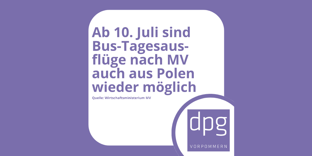 dpgvorpommern's tweet photo. 🚌 Ab 10. Juli sind Bus-Tagesausflüge nach MV auch aus Polen wieder möglich 👍 #bus #busausflug #tourismus #tagestourismus #tagesausflug #tagestrip #tagestour #polen #westpommern #mv #vorpommern #grenzregion #grenzregiondeutschlandpolen #metropolregionstettin https://t.co/gIijJxBlWp