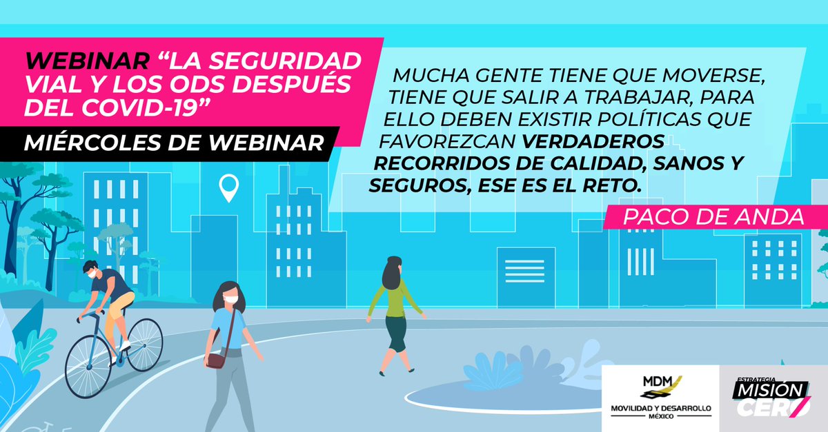 E_MisionCero's tweet photo. 📣 #MiércolesdeWebinar Cuando hablamos del futuro, la seguridad vial y la #NuevaNormalidad ¿Cómo lo imaginas? De esto y más hablaremos en nuestro webinar  “La seguridad vial y los ODS después del COVID-19” con @MdmVial.
▶ https://t.co/vphGaaxFsj https://t.co/q8sgKGE4HW