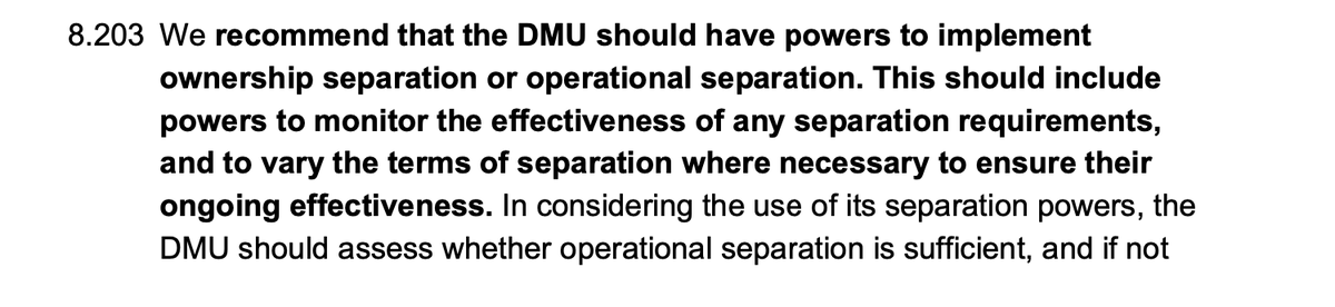 Here it sounds as if the CMA is saying its Digital Markets Unit should have the power to break up digital companies and bypass the MIR process, which currently gives legal protections to businesses involved. If I'm reading right, the CMA would be judge, jury and executioner.