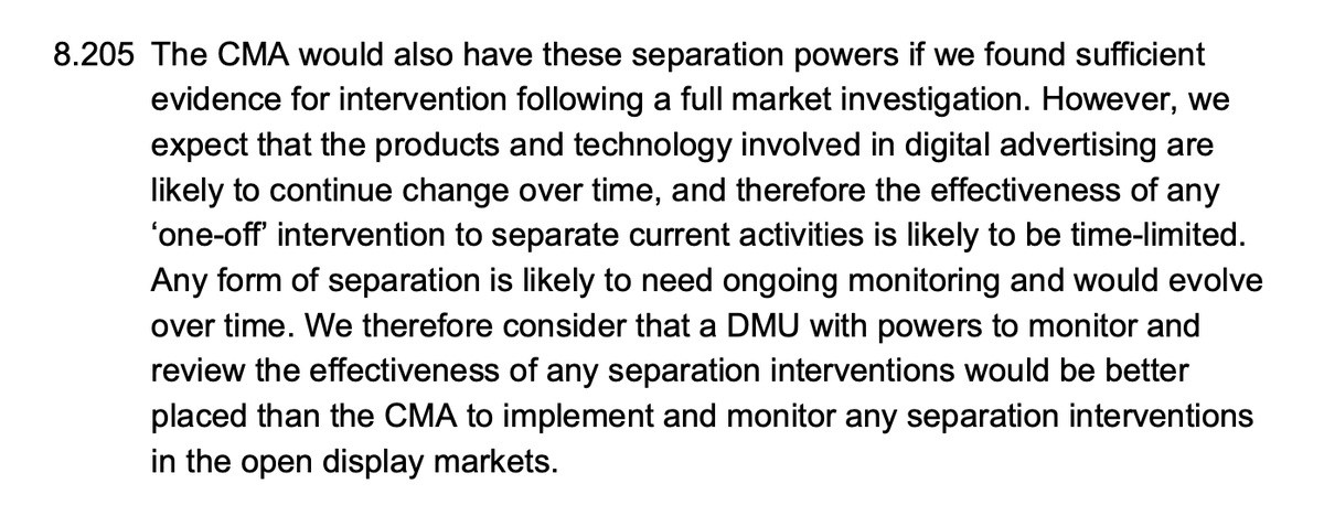 Here it sounds as if the CMA is saying its Digital Markets Unit should have the power to break up digital companies and bypass the MIR process, which currently gives legal protections to businesses involved. If I'm reading right, the CMA would be judge, jury and executioner.