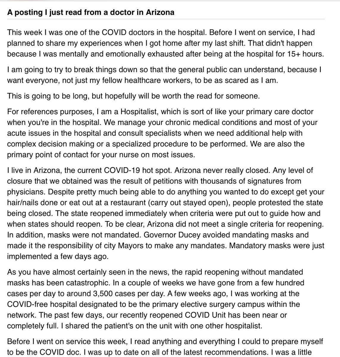 BarbBanfieldRN's tweet image. Report from a doctor treating Covid patients in Arizona: