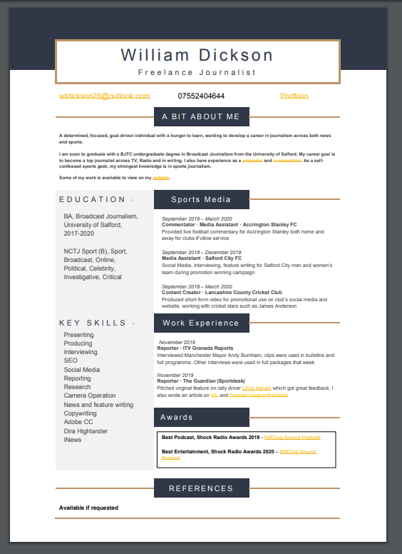 OliviaCrellin's tweet photo. Finally - wanted to share some BEFORE/AFTER CVs with the permission of @WillDickson16+@clizia_sala. If youโve had a @PressPad sesh or revamped your CV on your own, show off your #CVTransformation & reply to this thread with BEFORE/AFTER pics & your most helpful CV tip (8/8) https://t.co/eZkKd05ks1