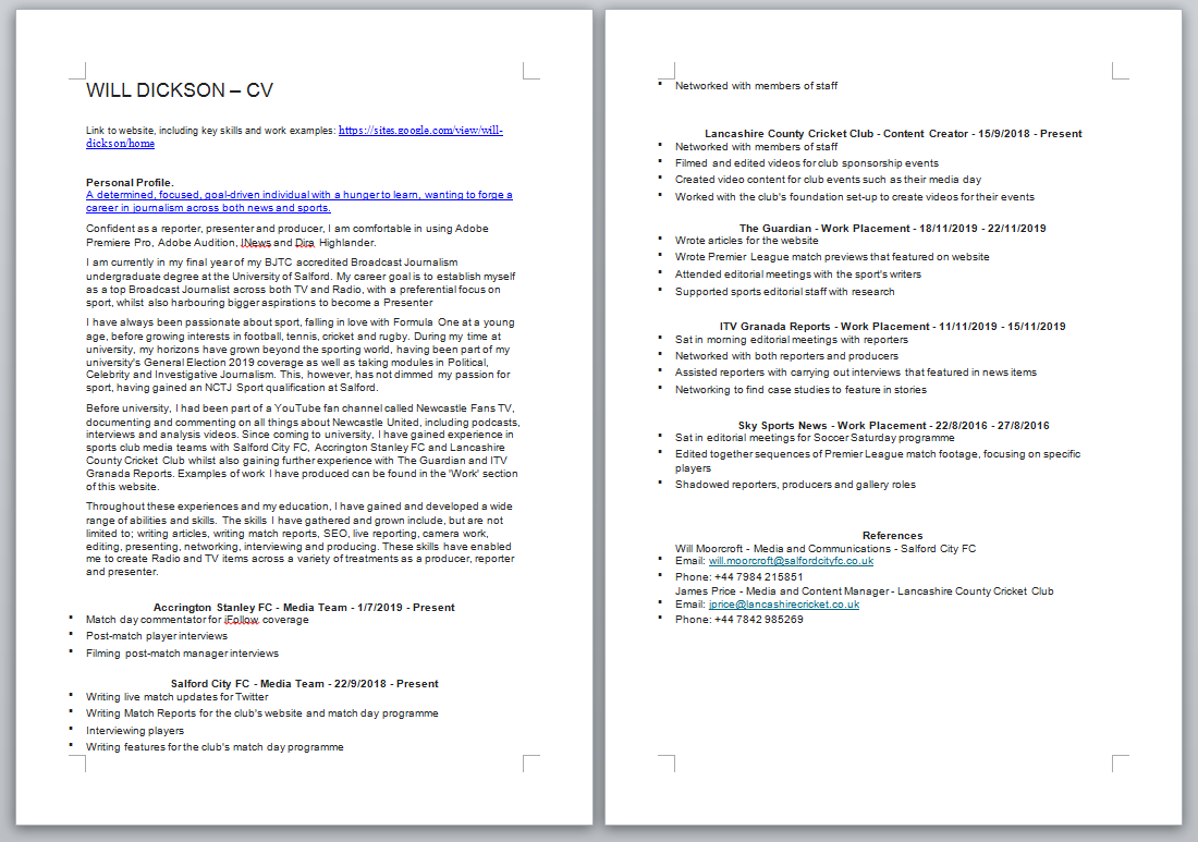 OliviaCrellin's tweet photo. Finally - wanted to share some BEFORE/AFTER CVs with the permission of @WillDickson16+@clizia_sala. If youโve had a @PressPad sesh or revamped your CV on your own, show off your #CVTransformation & reply to this thread with BEFORE/AFTER pics & your most helpful CV tip (8/8) https://t.co/eZkKd05ks1