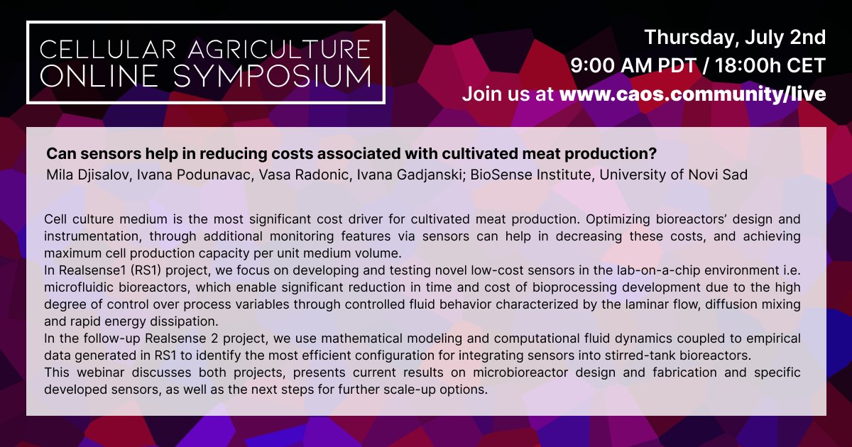 NewHarvestOrg's tweet photo. Also, don't forget to join me (Emily) at the FINAL talk of #CAOS2020 tomorrow at 12pm ET, where the @RealSenseRS group at the University of Novi Sad will share their @GoodFoodInst-funded work on developing sensors to optimize the design of the cell ag bioprocess. https://t.co/L787gyEG6c